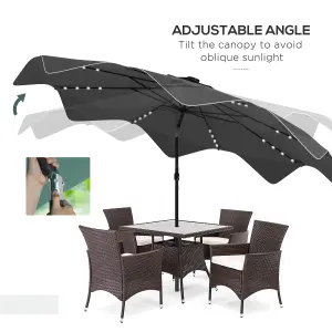 Outsunny Garden Parasol Umbrella with LED Lights and Tilt, Table Umbrella