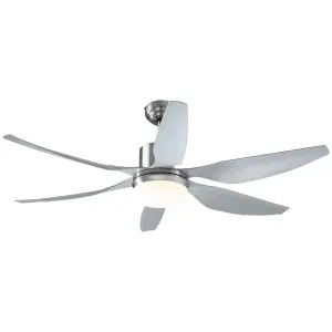 HOMCOM Reversible Ceiling Fan w/ Light, 6 Blades Indoor LED Lighting Fan, Silver