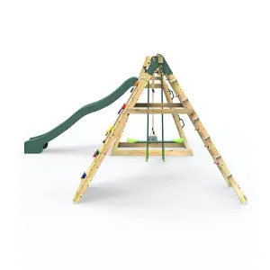 Rebo Wooden Pyramid Climbing Frame with Swings and 8.7ft Water Slide - Feather