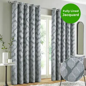 Home Curtains Halo Lined 45w x 72d" (114x183cm) Grey Eyelet Curtains (PAIR)