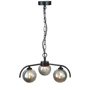 Luminosa Contemporary Multi Arm Pendant Ceiling 3 Light Black, Glass