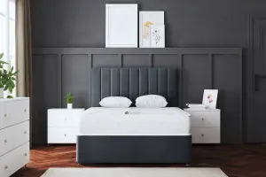 Amelia Steel Upholstered Panel Divan Bed with Headboard and Four Drawers King