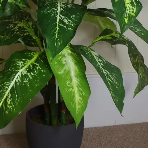 Large Artificial Plant Tree Copper Planter 100cm Natural Aglaonema Spotted Botanik