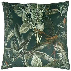 Evans Lichfield Kibale Jungle Leaves Velvet Polyester Filled Cushion