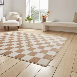 Baltimore 66618 Checkerboard Geometric Modern Rugs in Walnut Brown - 200x290cm