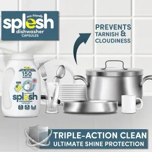 Splesh 3 in 1 Ultimate Freshness Dishwasher Tablets, Lemon Scent 150 Capsules