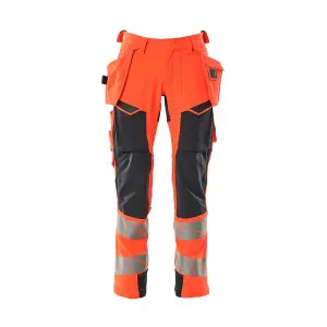 Mascot Accelerate Safe Trousers with Holster Pockets - Hi-Vis Red/Dark Navy   (36.5) (Leg Length - Short)