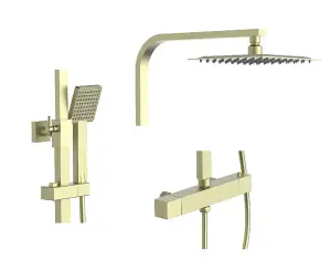 Aquarius RainLux Eco Square Adjustable Exposed Bar Shower System Brushed Brass