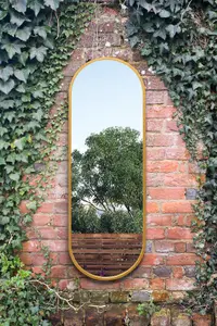 MirrorOutlet Vultus - New Gold Metal Framed Double Arched Garden Wall Mirror 63" X 22" (160CM X 55CM)