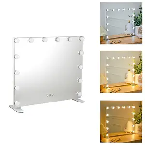 White Hollywood Vanity Makeup Mirror Bedroom Dressing Table Mirror with 14 LED Bulbs Dimmable