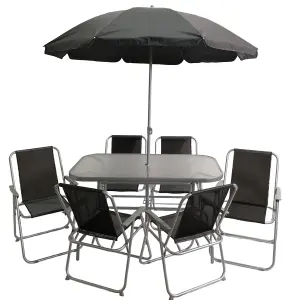 6 Person Garden Furniture Patio Set Table, 6 Chairs & Parasol