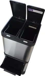 Trio Recycling Bin 40 Litre Tower Recycler, Easy Organised Recycling - Silver And Black