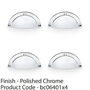 4 PACK - Half Moon Cup Handle Polished Chrome 86mm Centres Solid Brass Shaker Drawer Pull