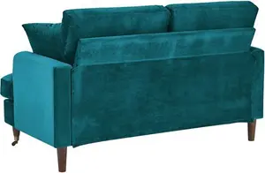 Brigette 2-Seater Teal Velvet Sofa With Antique Brass Castor Legs - Daals - Sofas