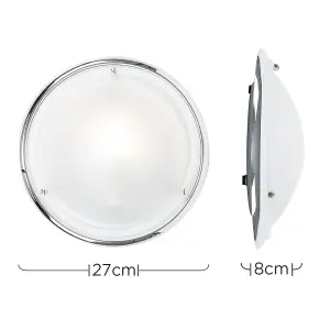 ValueLights Modern IP44 Silver Chrome And Glass Flush Bathroom Ceiling Light