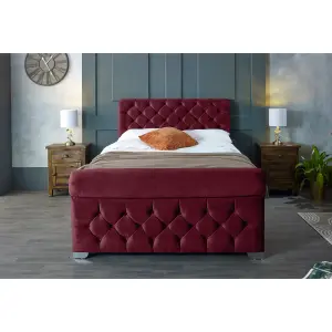 Veneta Plush Velvet Maroon Bed Frame