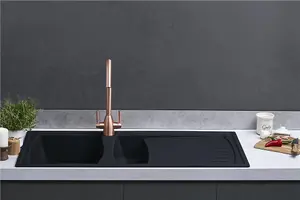 Liquida AR15BL 1.5 Bowl Composite Reversible Inset Black Kitchen Sink With Waste