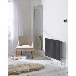 600mm (H) x 960mm (W) - Anthracite Horizontal Radiator (Paris) - DOUBLE Panel - (0.6m x 0.96m) - Depth 79mm