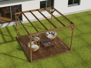 Wooden box pergola and decking, complete DIY kit (4.8m x 4.8m, Rustic brown finish)