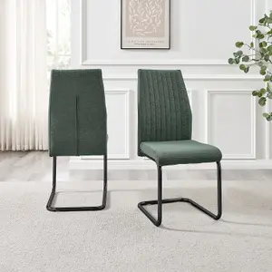 Furniturebox UK Lorenzo 2x Green Fabric Black Leg Dining Chair