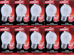 10 x Eveready 40W ES E27 Clear Golf Light Bulbs