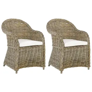 Set of 2 Garden Chairs with Cushions SUSUA Rattan Natural