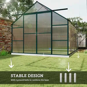 Outsunny 8x12ft Polycarbonate Walk-in Greenhouse Outdoor w/ Double Sliding Door