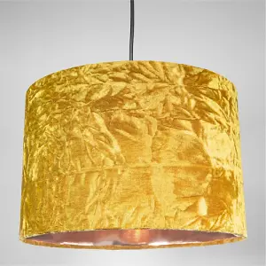 Modern Ochre/Mustard Crushed Velvet 12 Table/Pendant Shade with Copper Inner