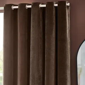 Yard Heavy Chenille Velvet Eyelet Curtains, Brown