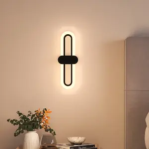 Black Frame Modern Oval LED 15W Indoor Wall Light Bedside Sconce with Acrylic Shade 40cm Warm Light