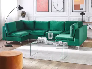 6 Seater U-Shaped Modular Velvet Sofa Green EVJA