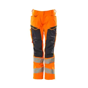 Mascot Accelerate Safe Ladies Diamond Fit Trousers with Kneepad Pockets (Hi-Vis Orange/Navy)  (29) (Leg Length - Regular)