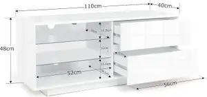 Centurion Supports Gallus High Gloss White with 2-White Drawers and 2 Shelves up to 55" LED/OLED/LCD TV Cabinet