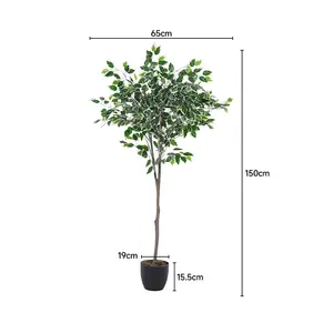 Artificial Plant Fake Ficus Tree Home Decorative in Black Plastic Pot H 150 cm