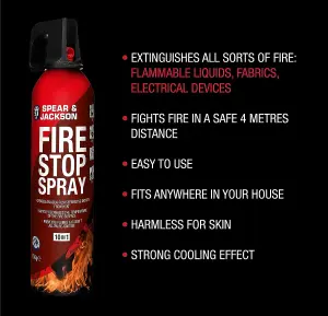 Spear and Jackson - 750g Fire Stop Spray - 10 in 1 fire extinguisher - Non-toxic, and stain-resistant