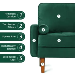 Yohood Velvet Rolled Arm Upholstered 3-Seater Loveseat Green