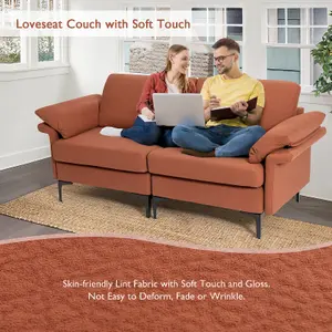 Costway Modern 2-Seat Sofa Couch Compact Sofa Furniture w/ Armrest Pillows