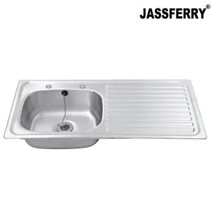 JASSFERRY Inset Stainless Steel Single Bowl Kitchen Sink Right Hand Drainer Two Pre-drilled Tap Hole, 930 x 480 mm