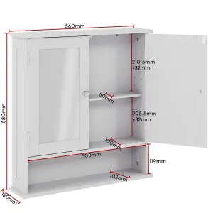 Bath Vida Priano White 2 Door Mirrored Bathroom Wall Cabinet With Shelf