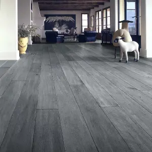 Set of 36 Dark Grey Rustic Style Wood Effect Plank Self Adhesive PVC Flooring Covering 5m²