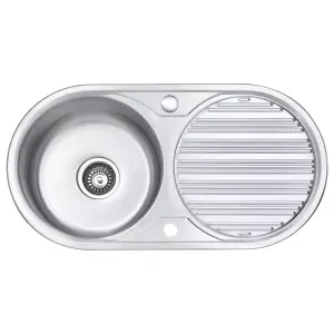 JASSFERRY Stainless Steel Single Round Bowl Inset Kitchen Sink Caravan Reversible Drainboard