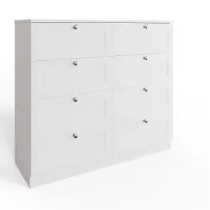 8 Drawer Chest Of Drawers Deep Design Modern Panelled Fronts Matt White