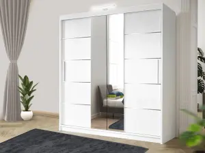 Bedroom Sliding Wardrobe with LED - Storage Space & Sleek Design comes in Width 100cm/120cm/150cm/180cm/203cm/250cm (White, 150cm)