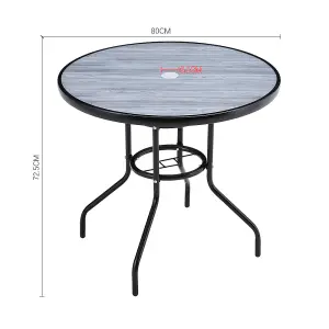 Round Wood Grain Table with Umbrella Hole Coffee Table for Garden 80cm Dia