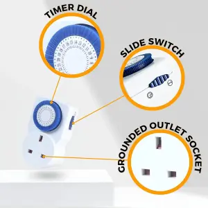 Timer Switch Pack of 3 x 24hr Segment Mains Plug in Home Energy Saving