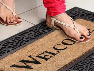 Coco&Coir Door Mat Thick Coir Rubber Backed Eco-Friendly  Indoor Outdoor Heavy Duty Entrance Door Mat  45 x 75 cm Redrust Welcome