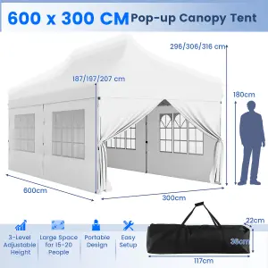 Costway 3M x 6M Pop up Canopy Tent Garden Gazebo Canopy Sun Shelter W/ 6 Sidewalls