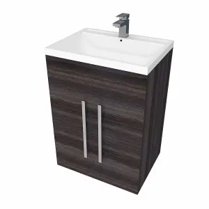 Rinse Bathrooms 600mm Floor Standing Vanity Unit with Basin Sink Cabinet Unit Bathroom Storage Units Free Standing Grey