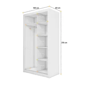 Chic Mirrored Sliding Wardrobe with Shelves in White - Organiser Dream (H2150mm x W1200mm x D600mm)