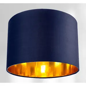 Contemporary Blue Cotton 10 Table/Pendant Lamp Shade with Shiny Copper Inner